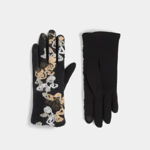 Felted Flower Cascade Touchscreen Gloves - Beige Multi