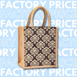 Jute Tote Handbag with Zip and Bottle Holder, Small (11”X 10"X 4”)