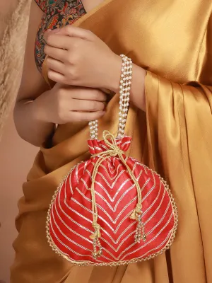 Red & Gold Embellished Potli Clutch