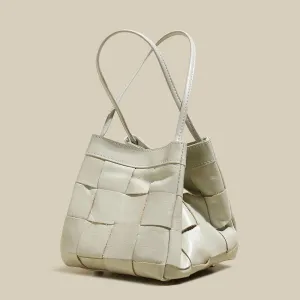 Woven Leather Bucket Bag in Ivory
