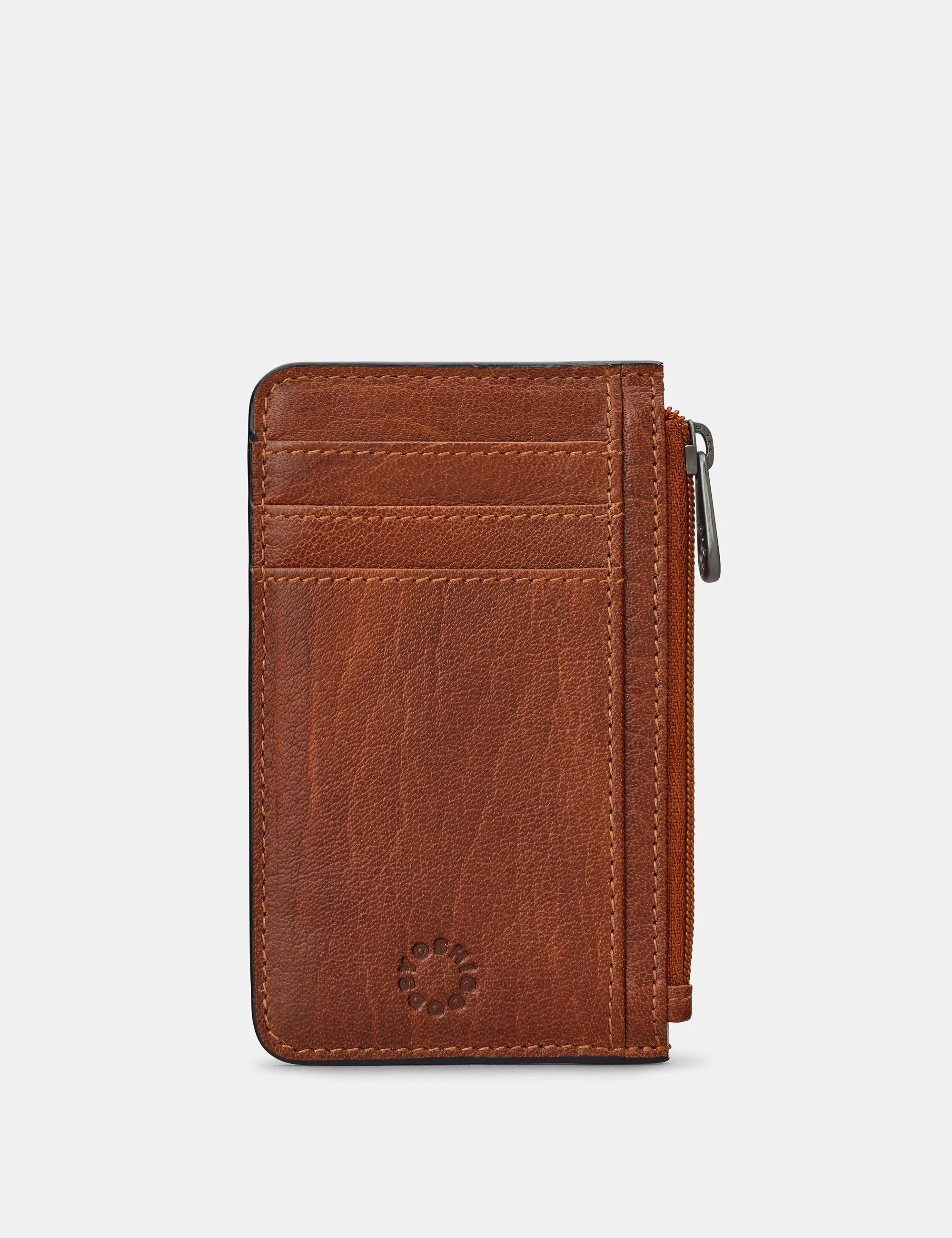 Zip Top Brown Leather Card Holder